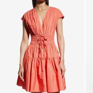 Derek Lam 10 Crosby Tora Mini Dress Coquette V Neck A-Line Coral Size 4